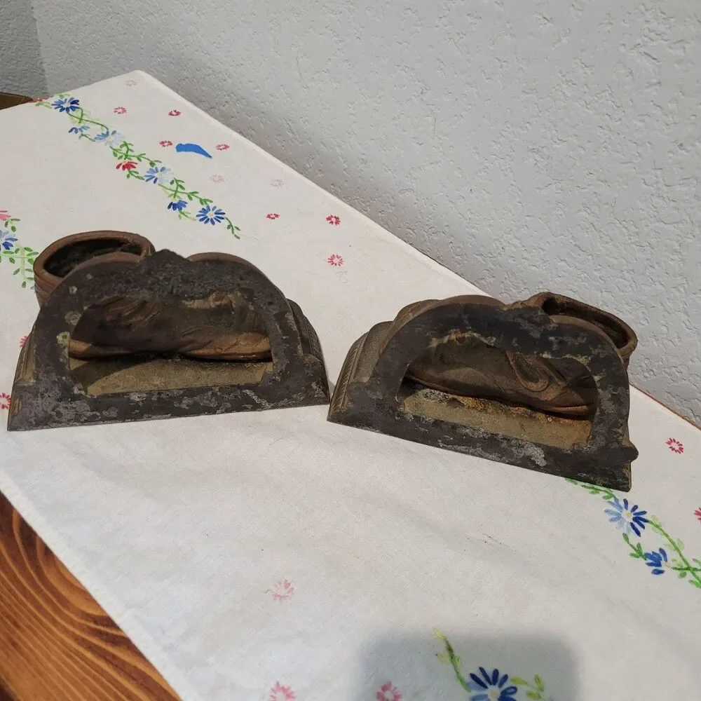 Vintage or Antique Baby Shoe Bookends Doorstop Bronze Heavy patina